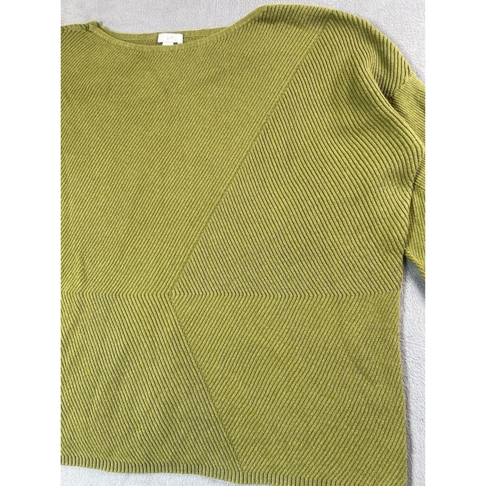 J Jill XL Green Textured Knit Sweater Long Sleeve Cotton Blend Top Drop Shoulder